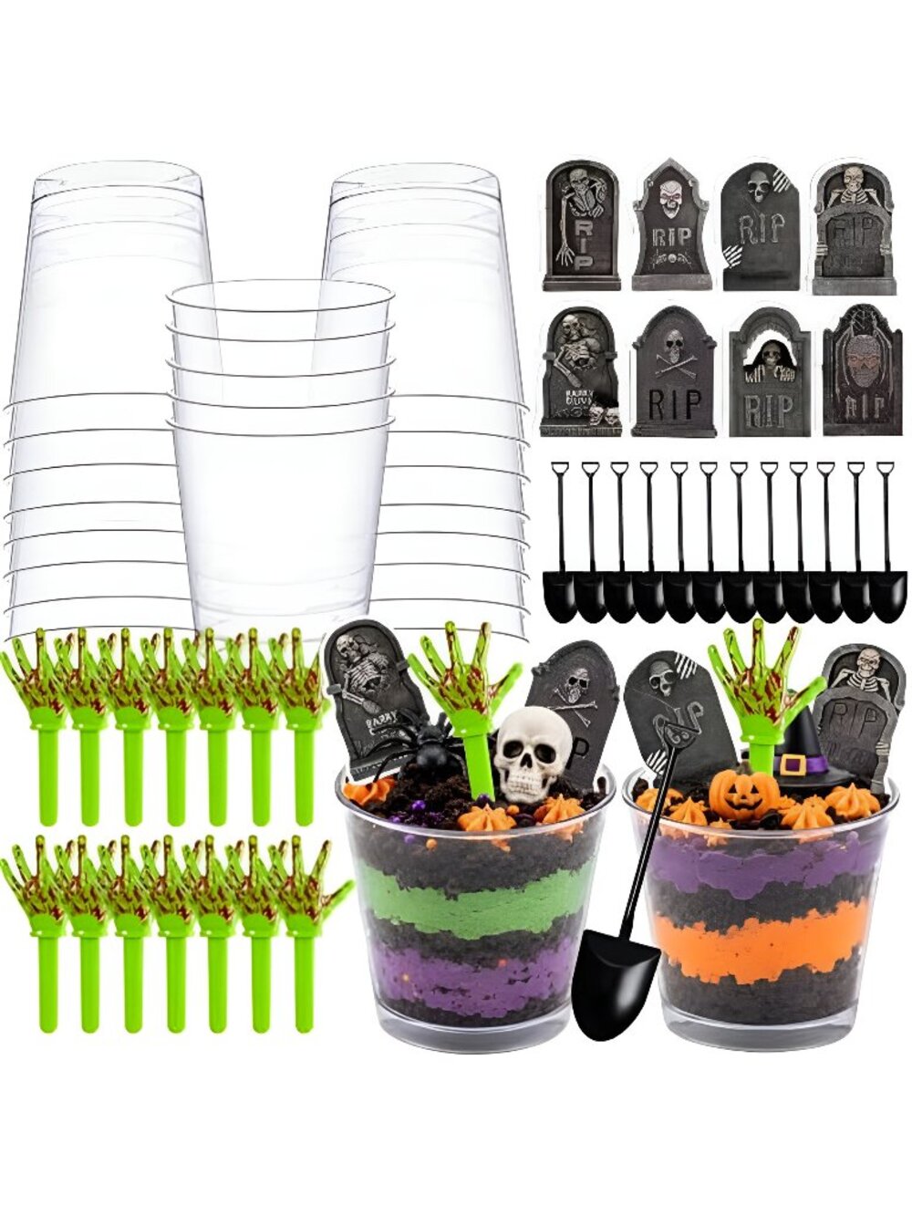 96PCS Halloween Cups Decoration Kit Spooky Graveyard Theme Party Supplies